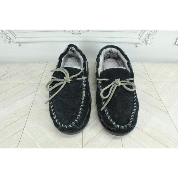 LL Bean Black Suede Shearling Lined Wicked Good Moccasins Slippers 9 M - Picture 5 of 8